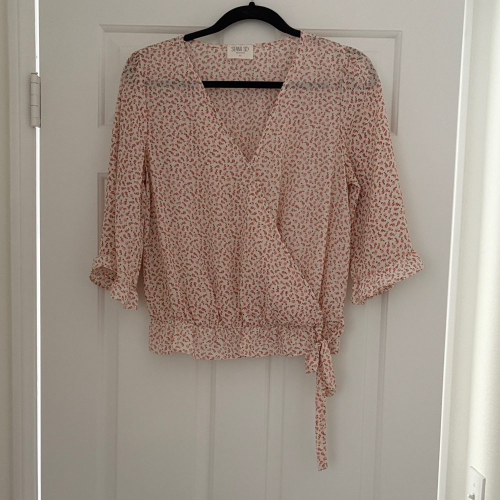 Sienna Sky Cream and Red Floral Wrap Blouse